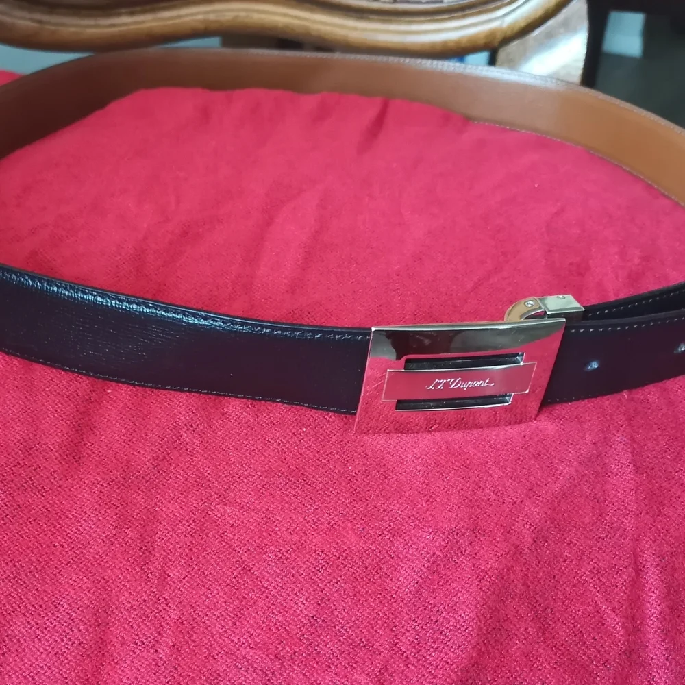S.T. Dupont Reversible Black and Brown Leather Belt